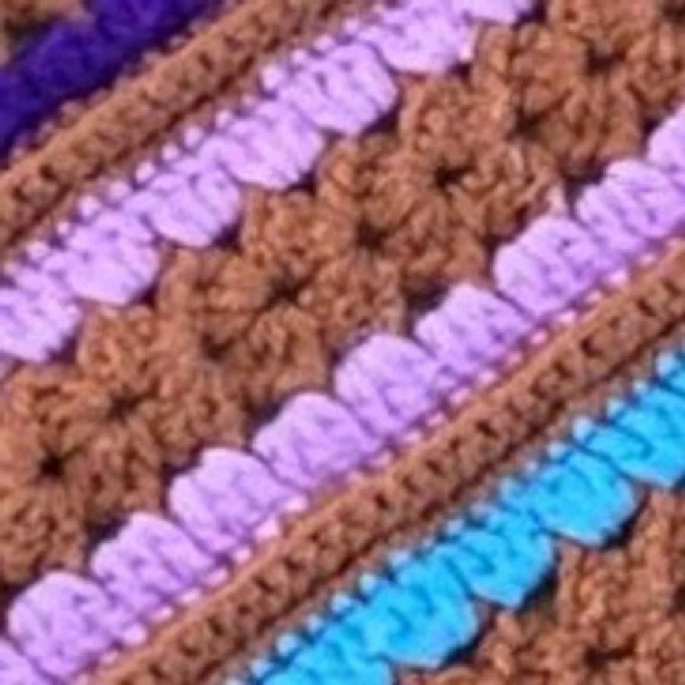 Vintage Handmade Crochet Rainbow Stripe Blanket Brown Scalloped Edge Retro 68x60